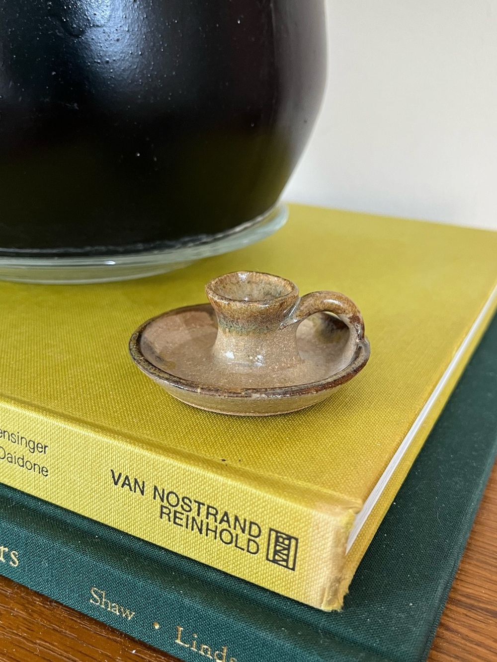 Ceramic Mini Chamberstick in Warm Brown